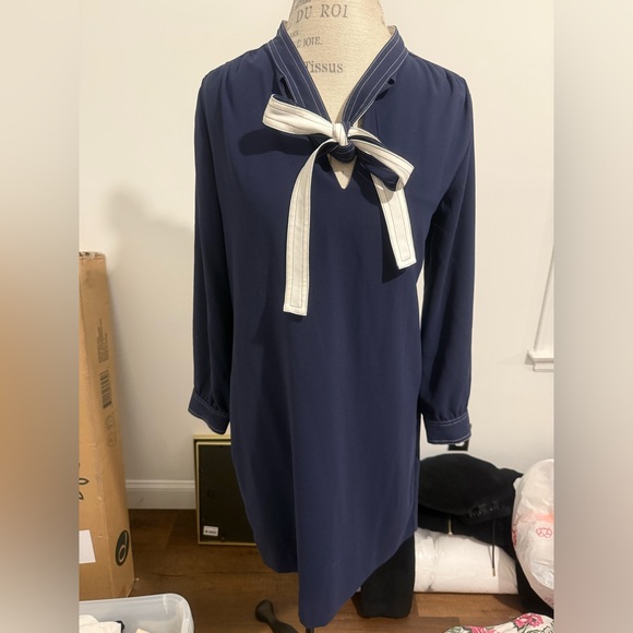 Jcrew Navy and White Bow Dress size 6 - Picture 1 of 3